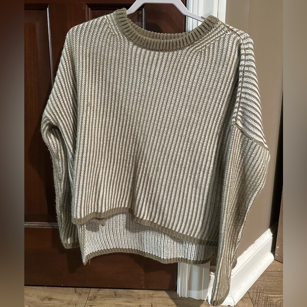 Striped Tan and White Sweater